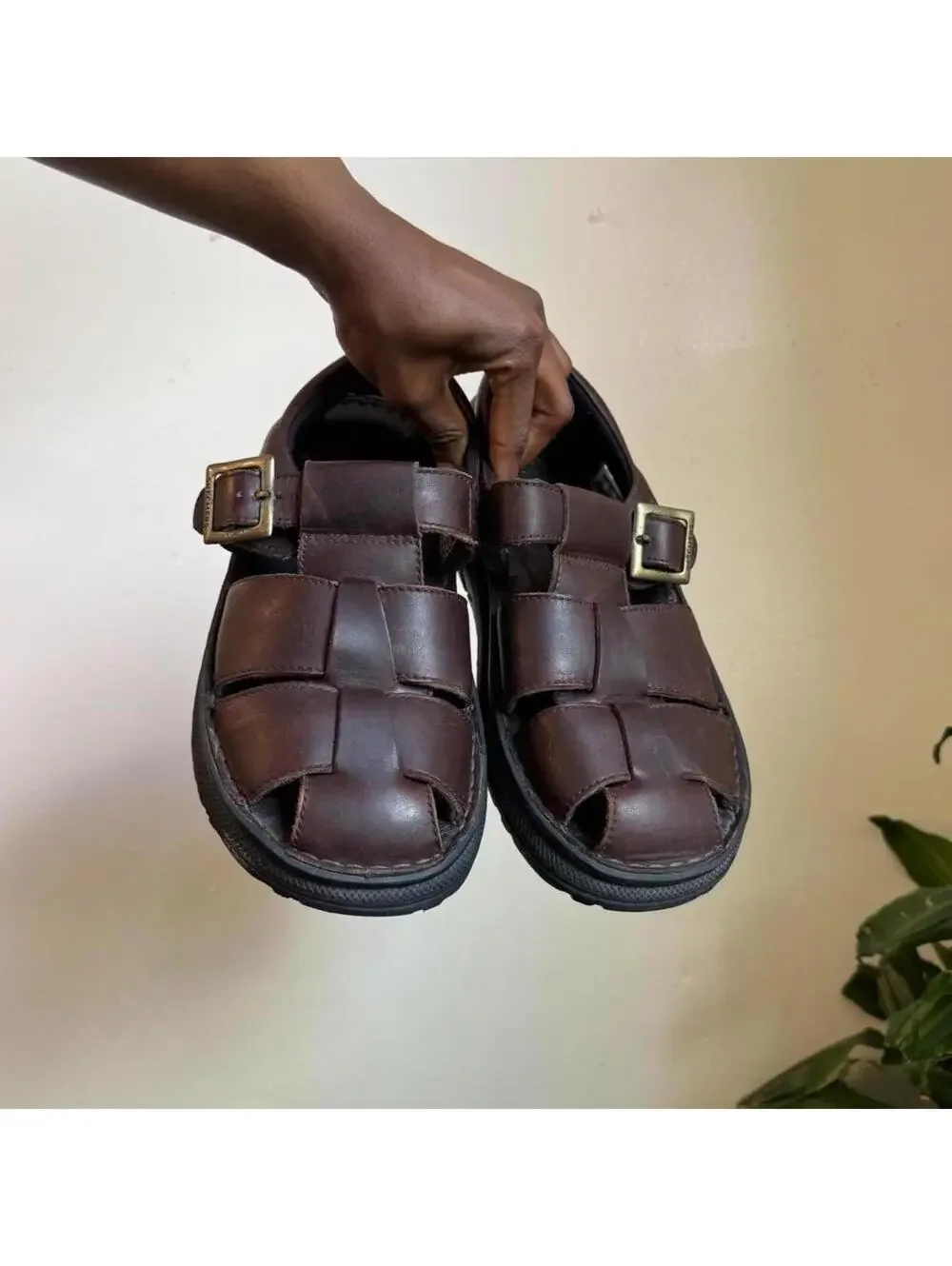 Vintage 90s Skechers Brown Leather Chunky Fisherman Sandal Men’s US 9